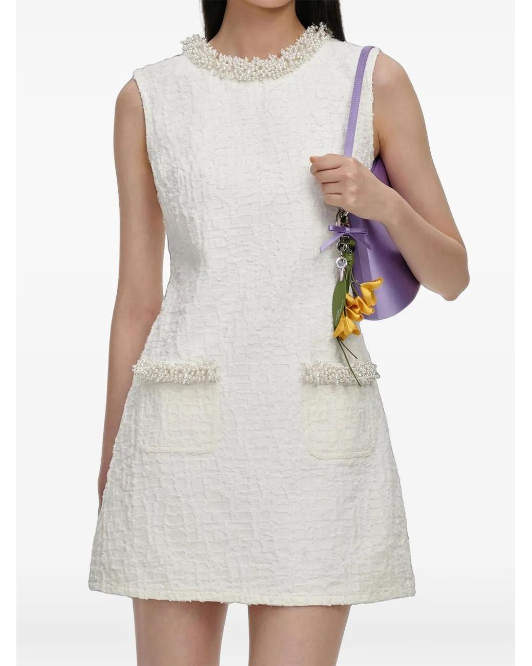 Self-Portrait White Pearl-Embellished A-Line Mini Dress