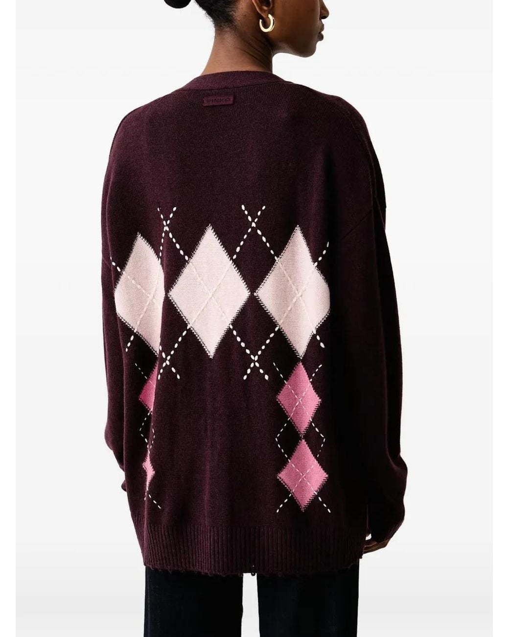 Pinko Black Wool And Cashmere Cardigan With Diamond Motif