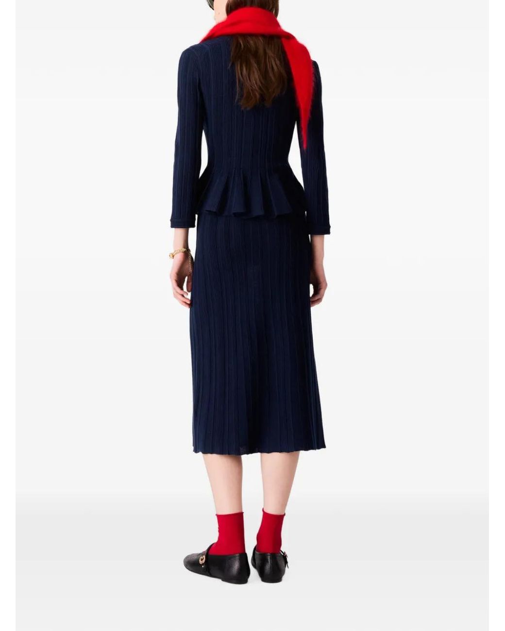 Maje Blue Knit Dress With Peplum Waist