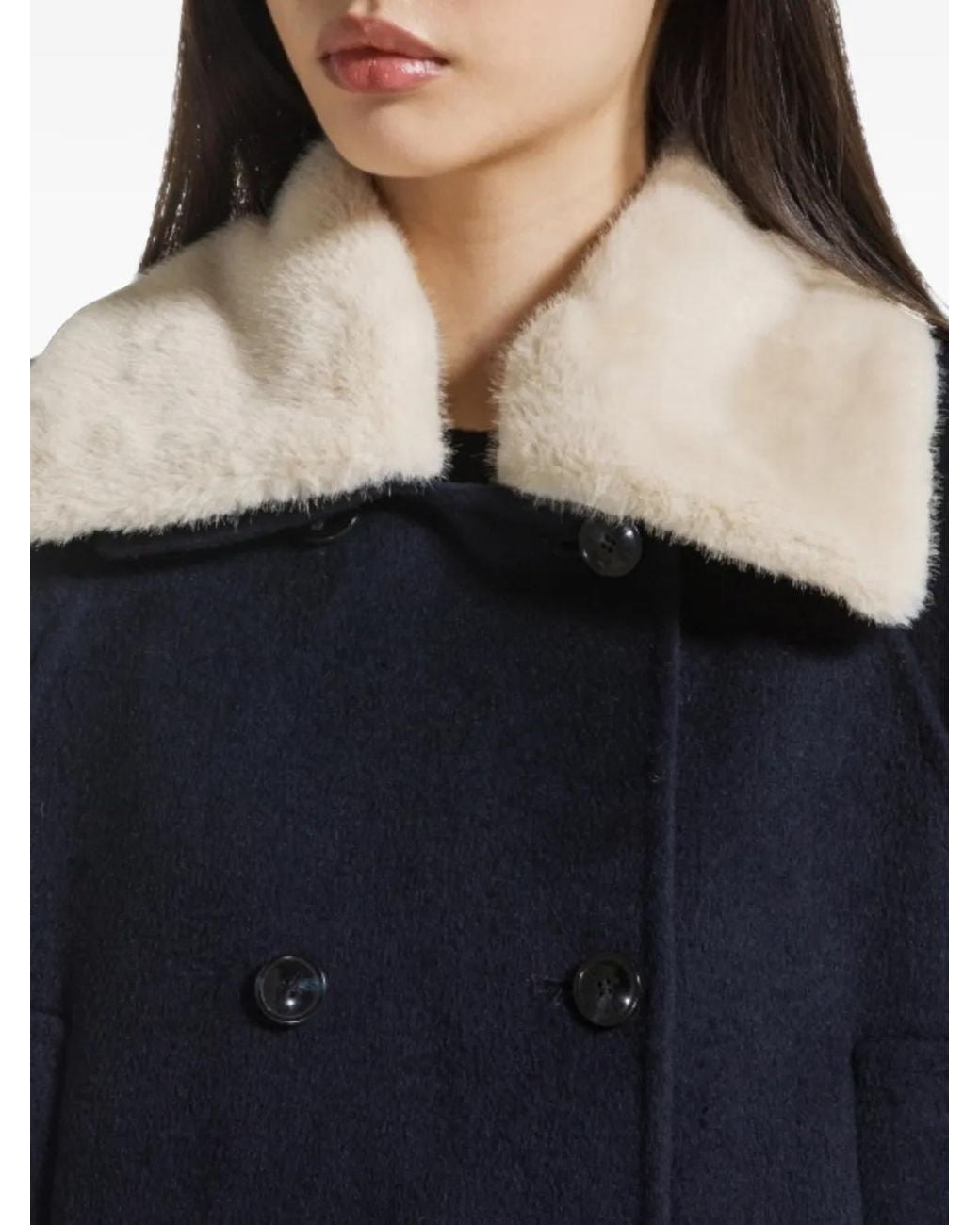 Seventy Blue Faux-Fur Collar Double-Breasted Coat