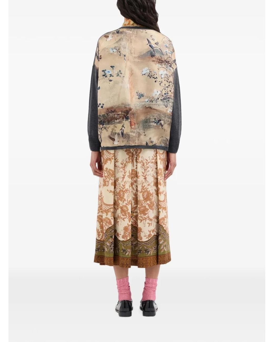 Pierre Louis Mascia Gray Tricot Landscape-Print V-Neck Cardigan