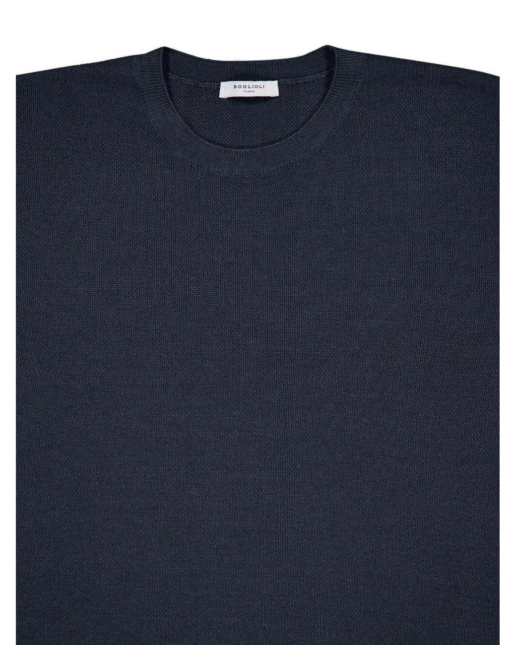 Boglioli Blue Wool Crew-Neck Sweater for men