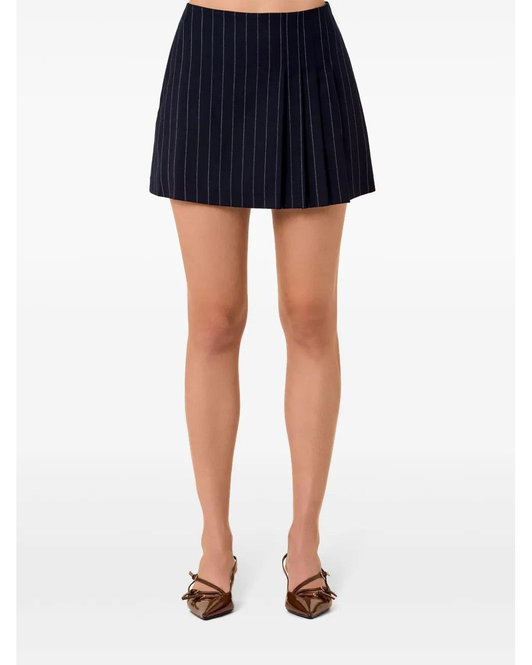 Nicholas Blue Pinstripe Pleated Side-Zip Skort