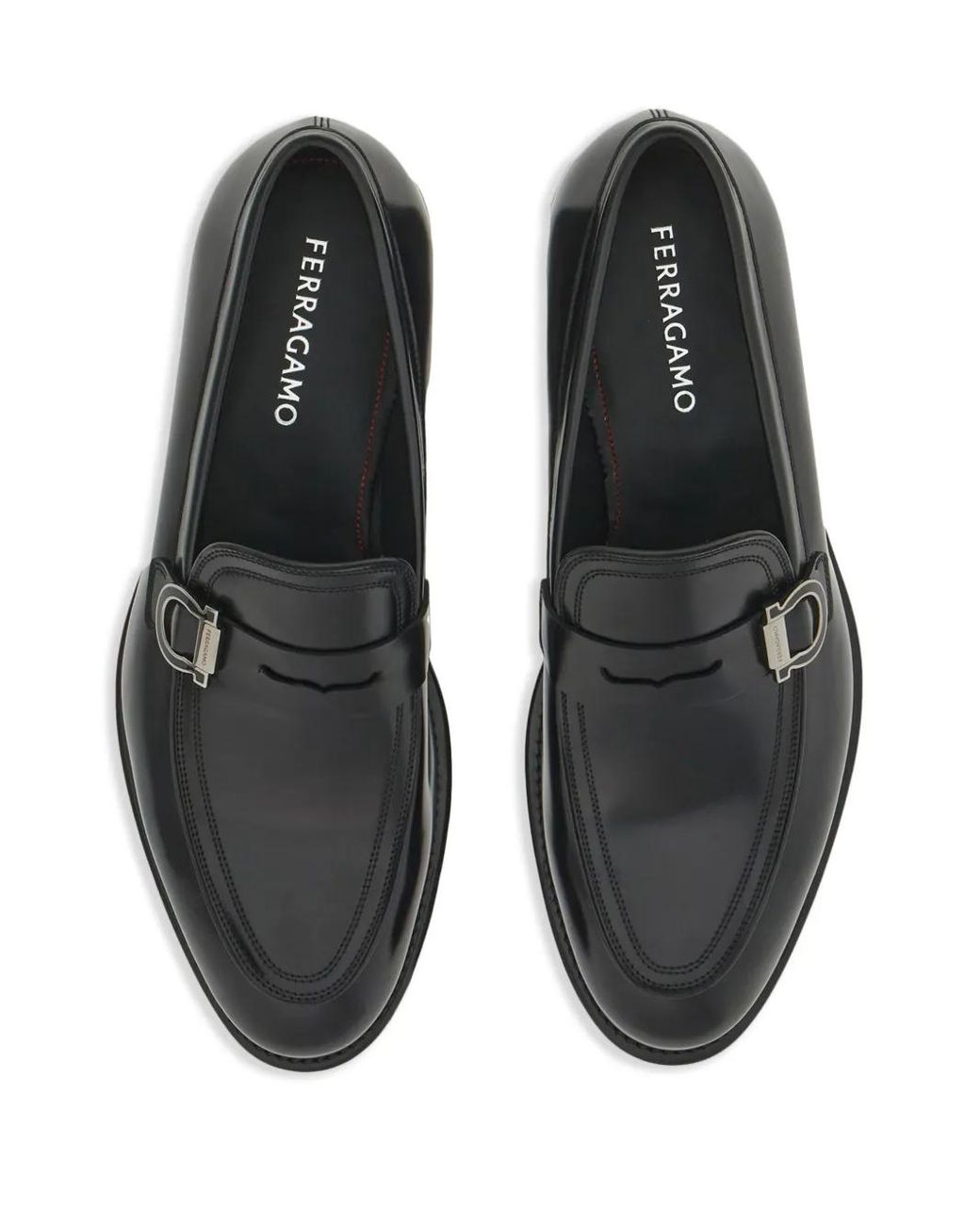 Ferragamo Black Gancini-Plaque Leather Mocassins for men