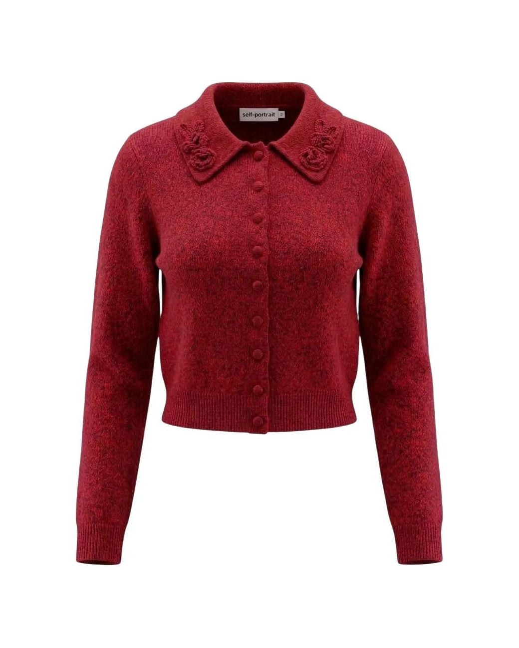 Self-Portrait Red Flower Knit Cardigan