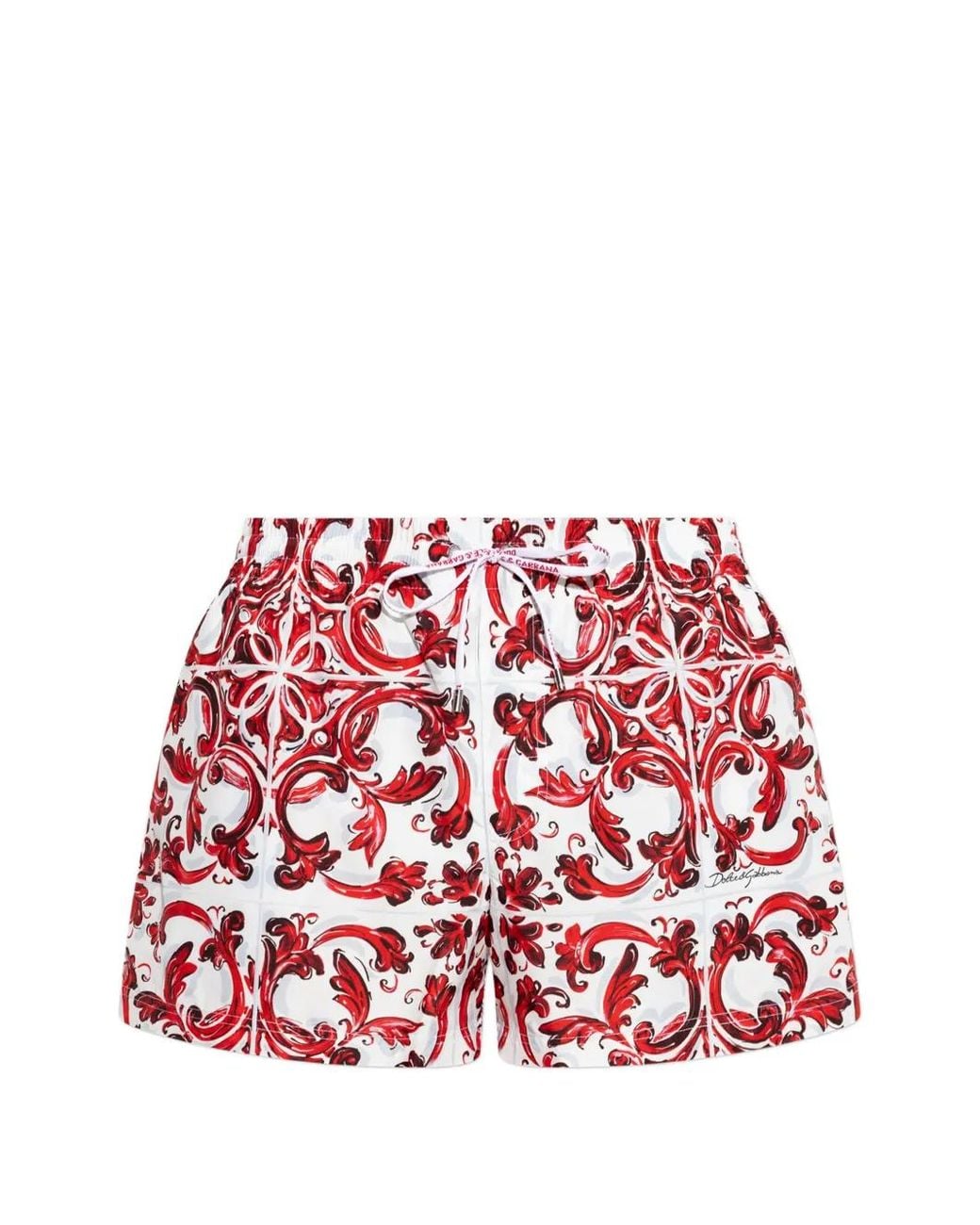 Dolce & Gabbana Red Majolica Print Swim Shorts for men