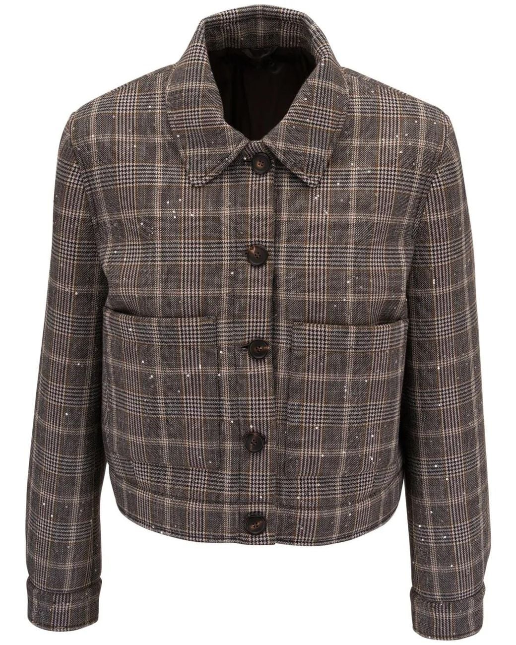 Brunello Cucinelli Gray Plaid-Checked Wool-Blend Jacket