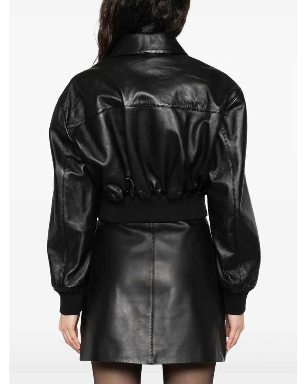 Arma Black Desy Cropped Zip-Front Leather Jacket