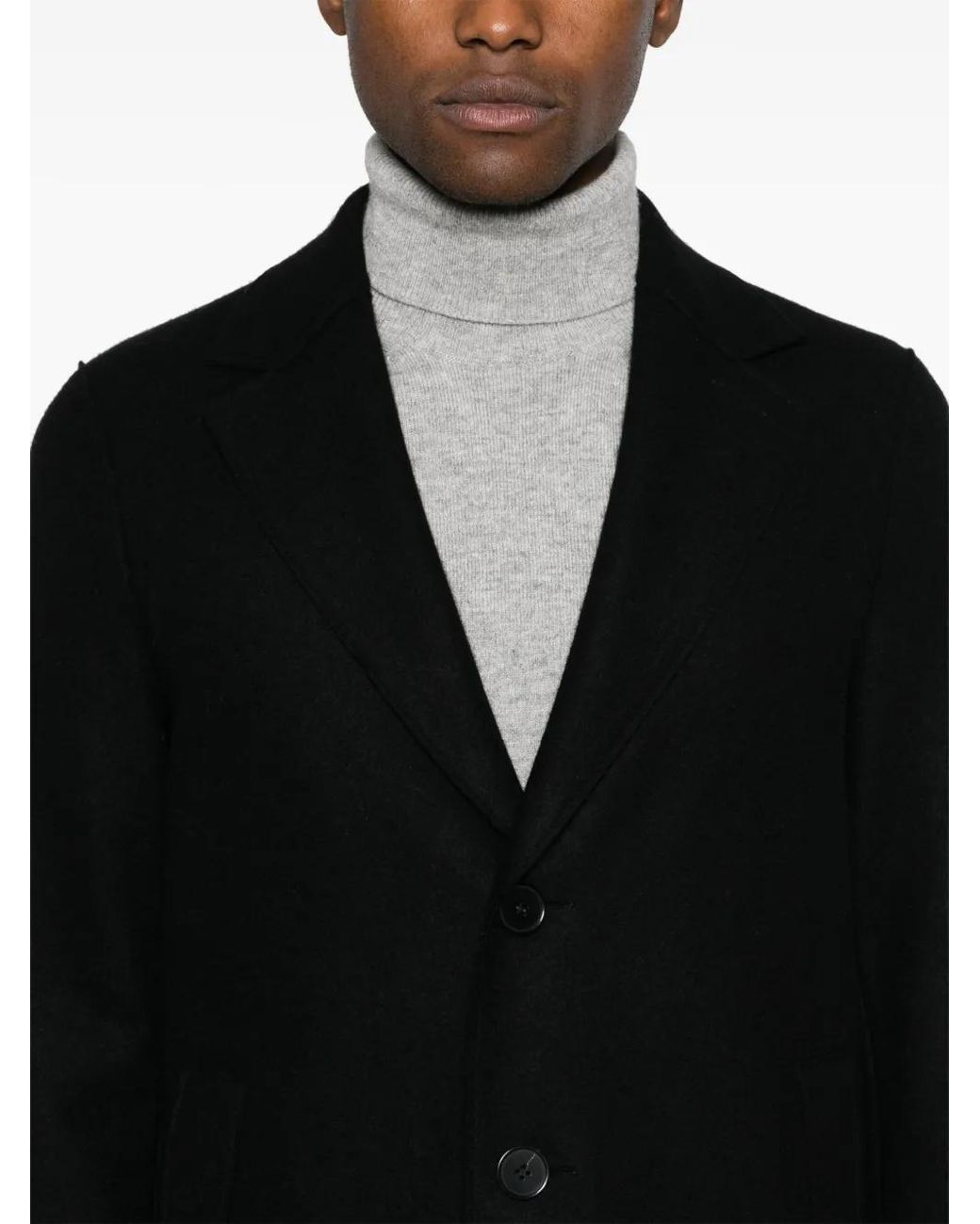 Harris Wharf London Black Cashmere Peacoat for men