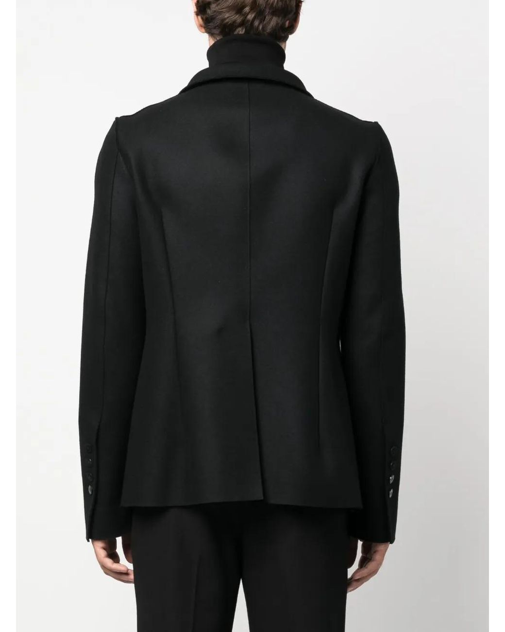 SAPIO Black Double-Breasted Cotton-Wool Blazer for men