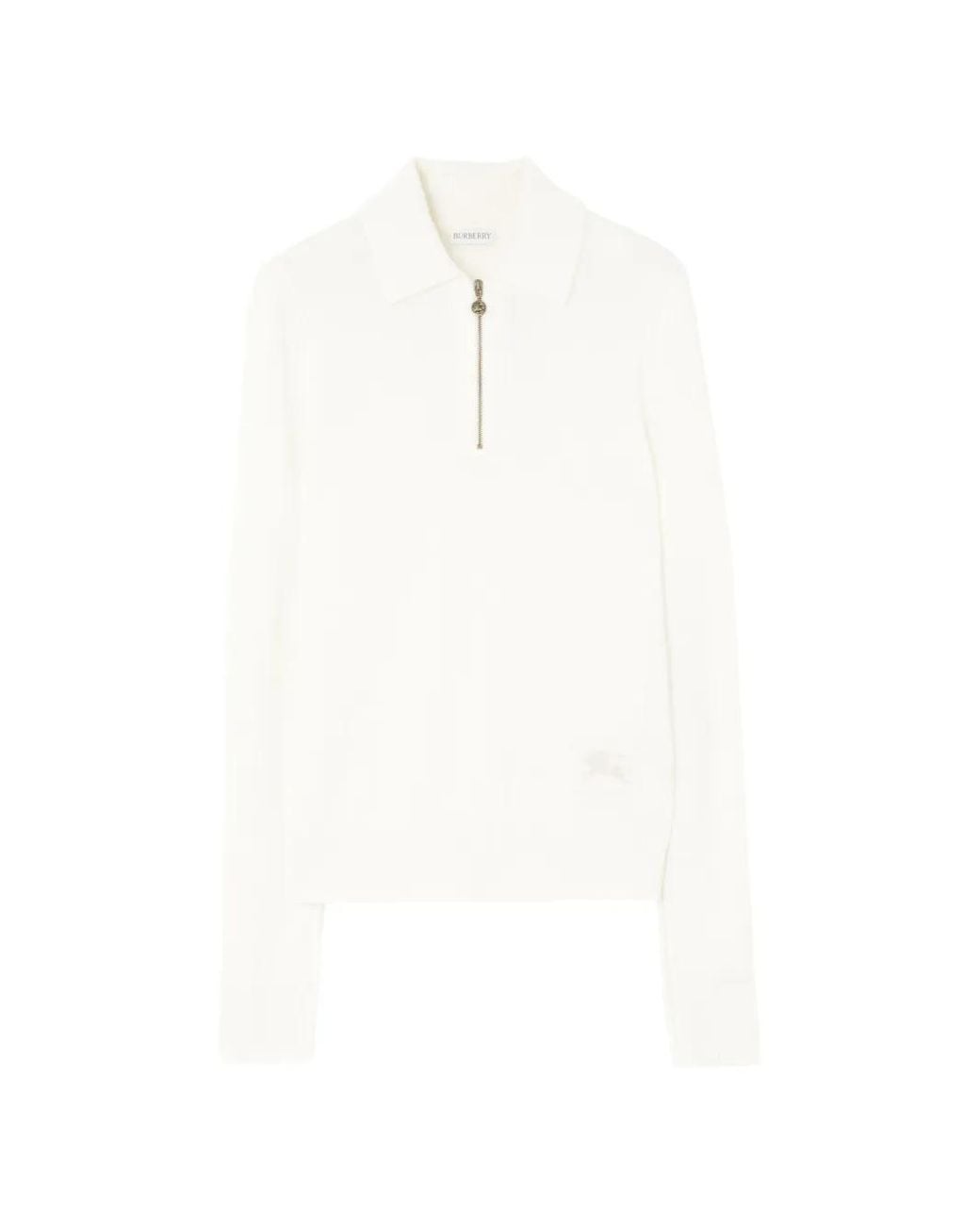 Burberry White Polo En Cachemire À Manches Longues