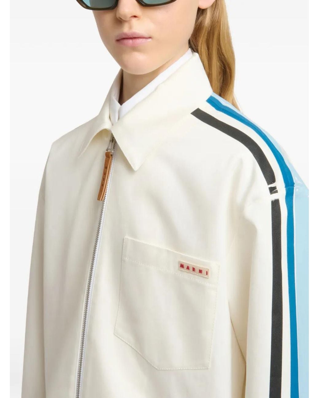 Marni Gestreept Gabardine Shirtjack Met Rits in het Natural