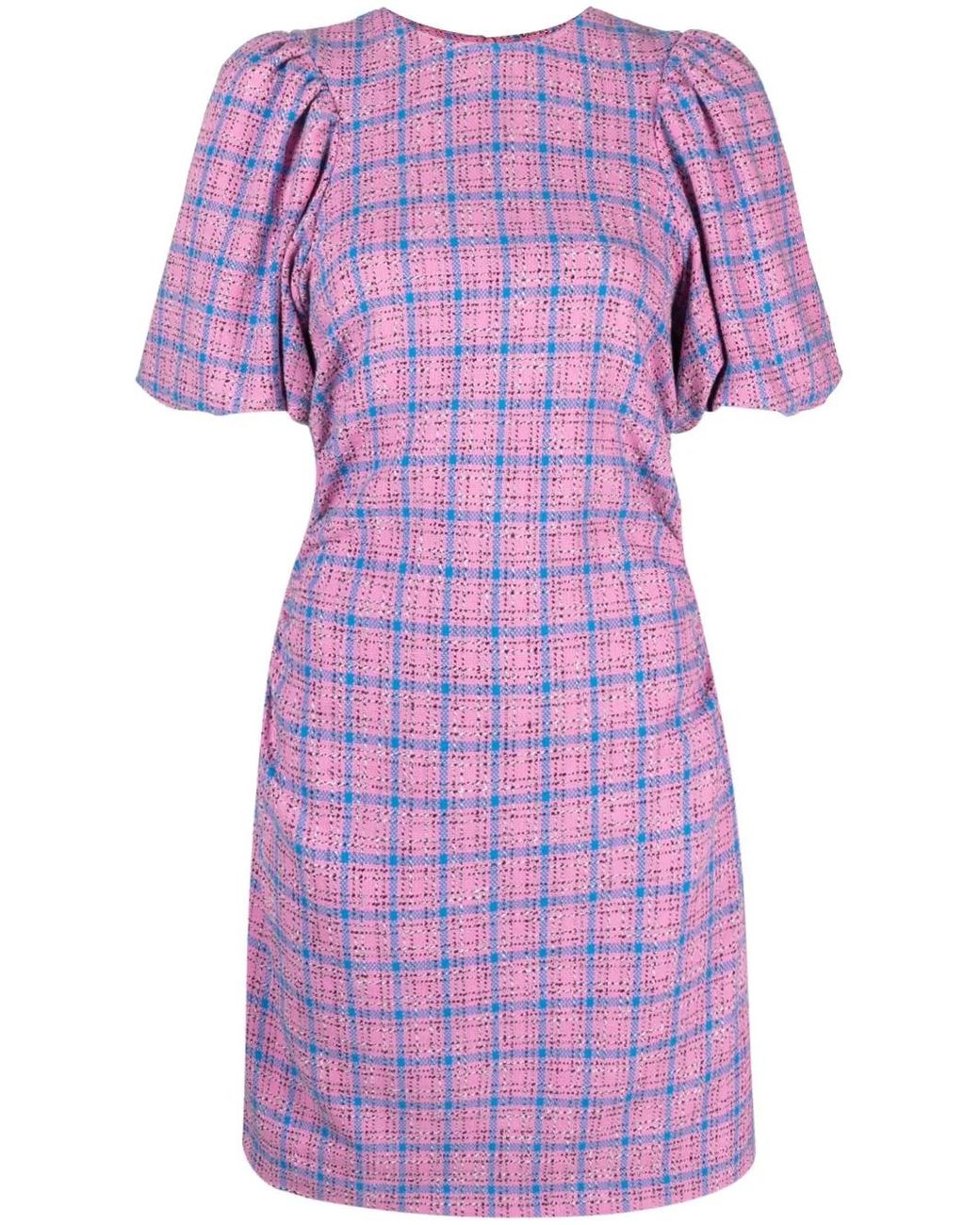 Ganni Purple Check Suiting Mini Dress