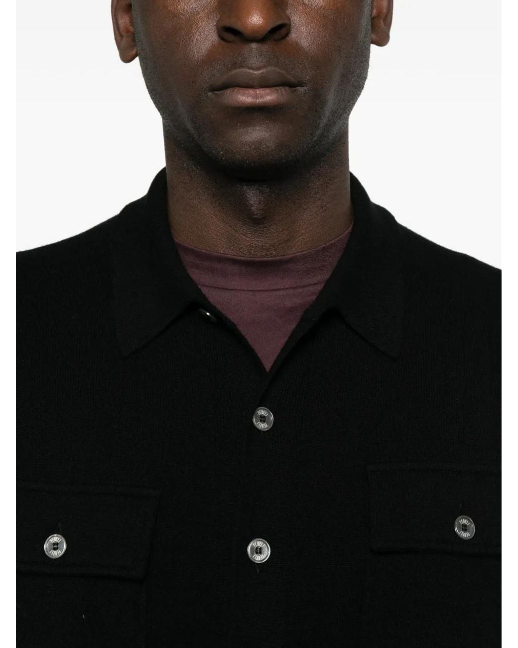 Fedeli Black Button-Up Chest-Pocket Cardigan for men
