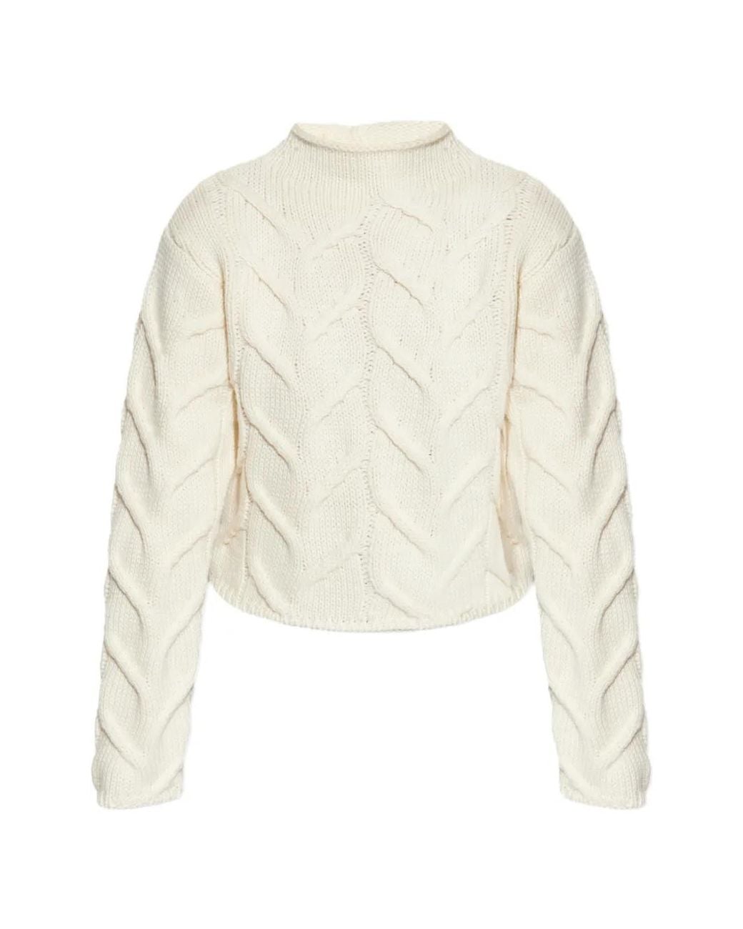 FRAME White Cable-Knit Roll-Neck Sweater
