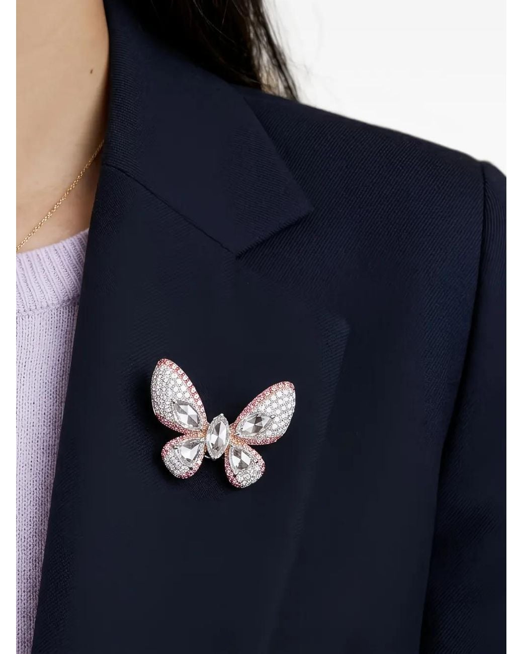 HYT Jewelry Natural Diamond Butterfly 3-In-1 Brooch, Pendant And Ring