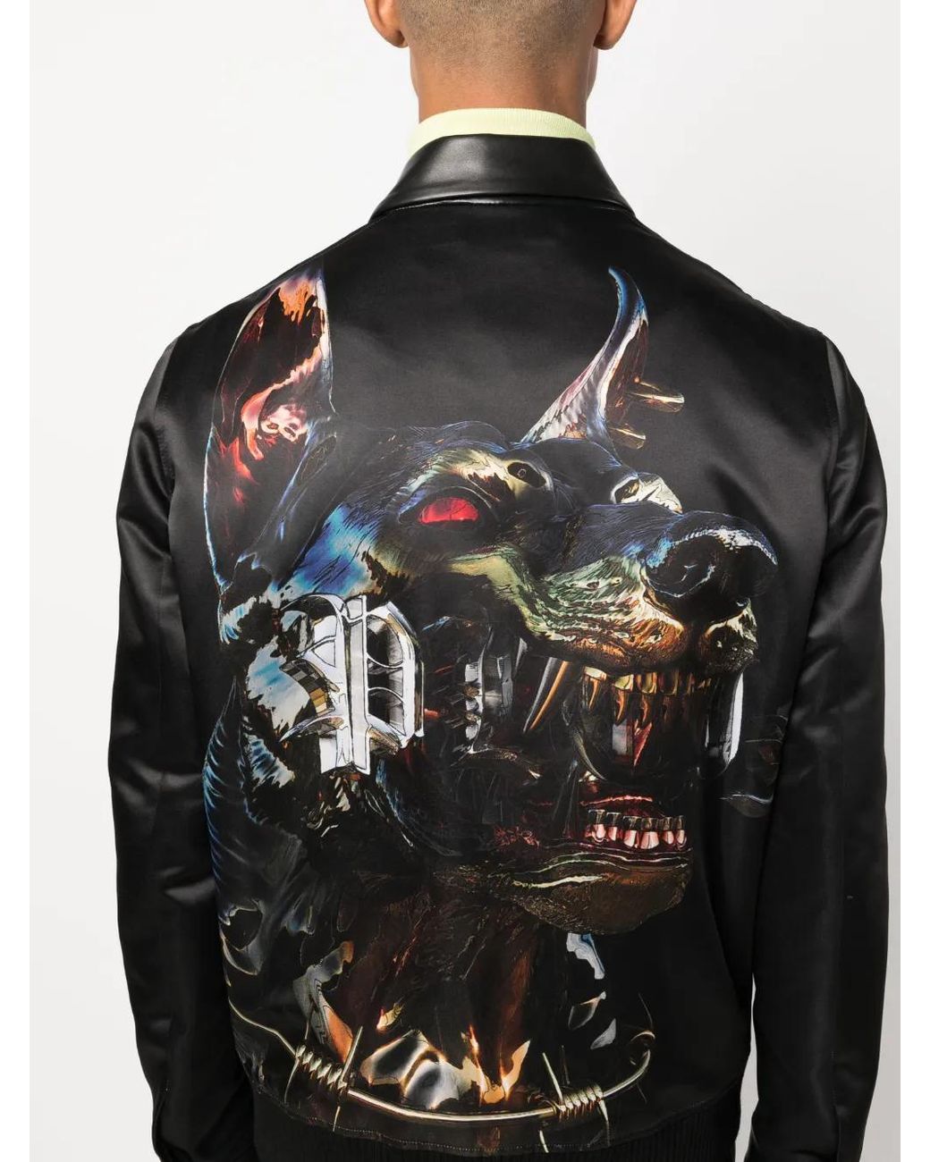 Philipp Plein Black Satin-Finish Graphic-Print Bomber Jacket for men
