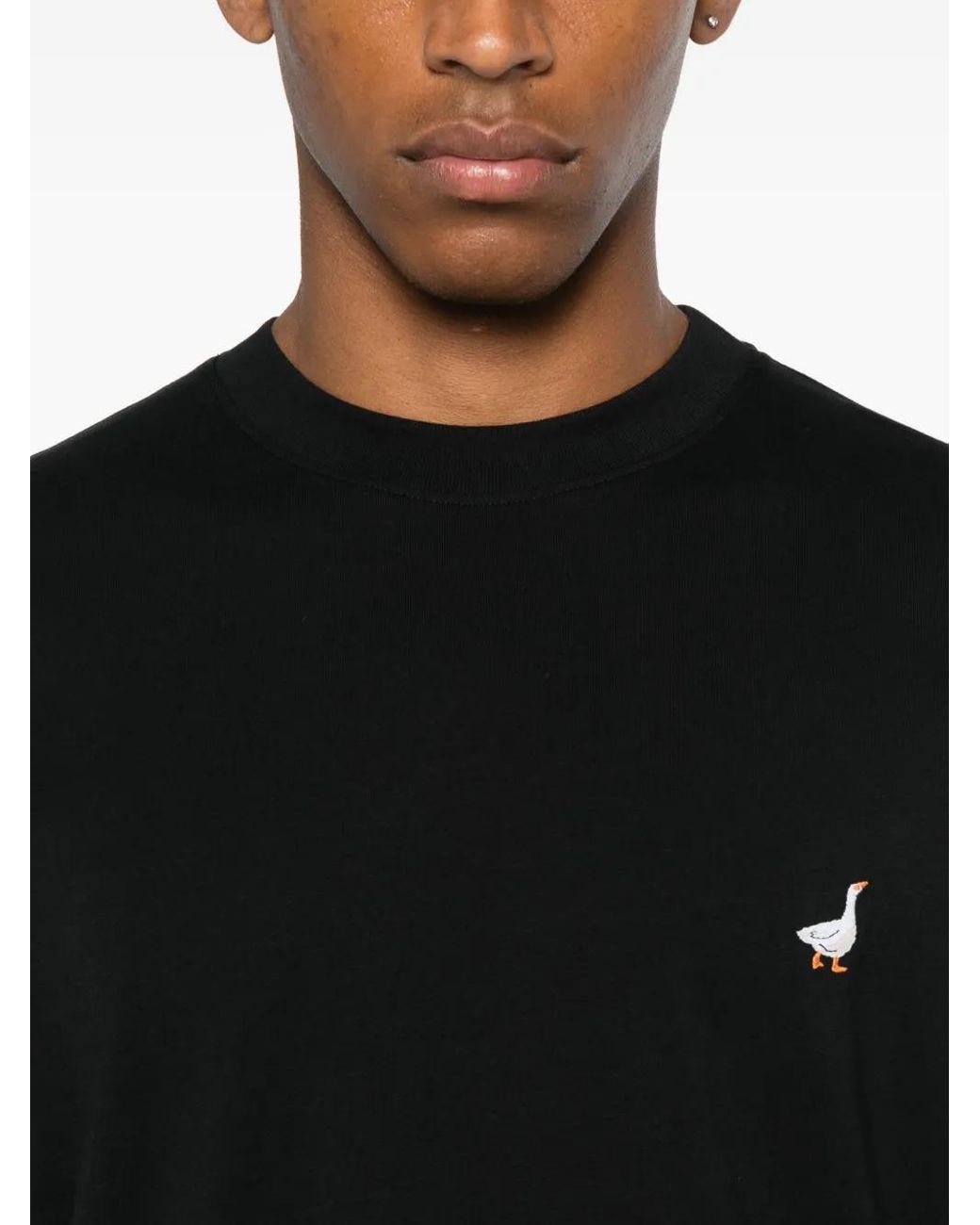 Moschino Black Cotton T-Shirt With Embroidered Goose Detail for men