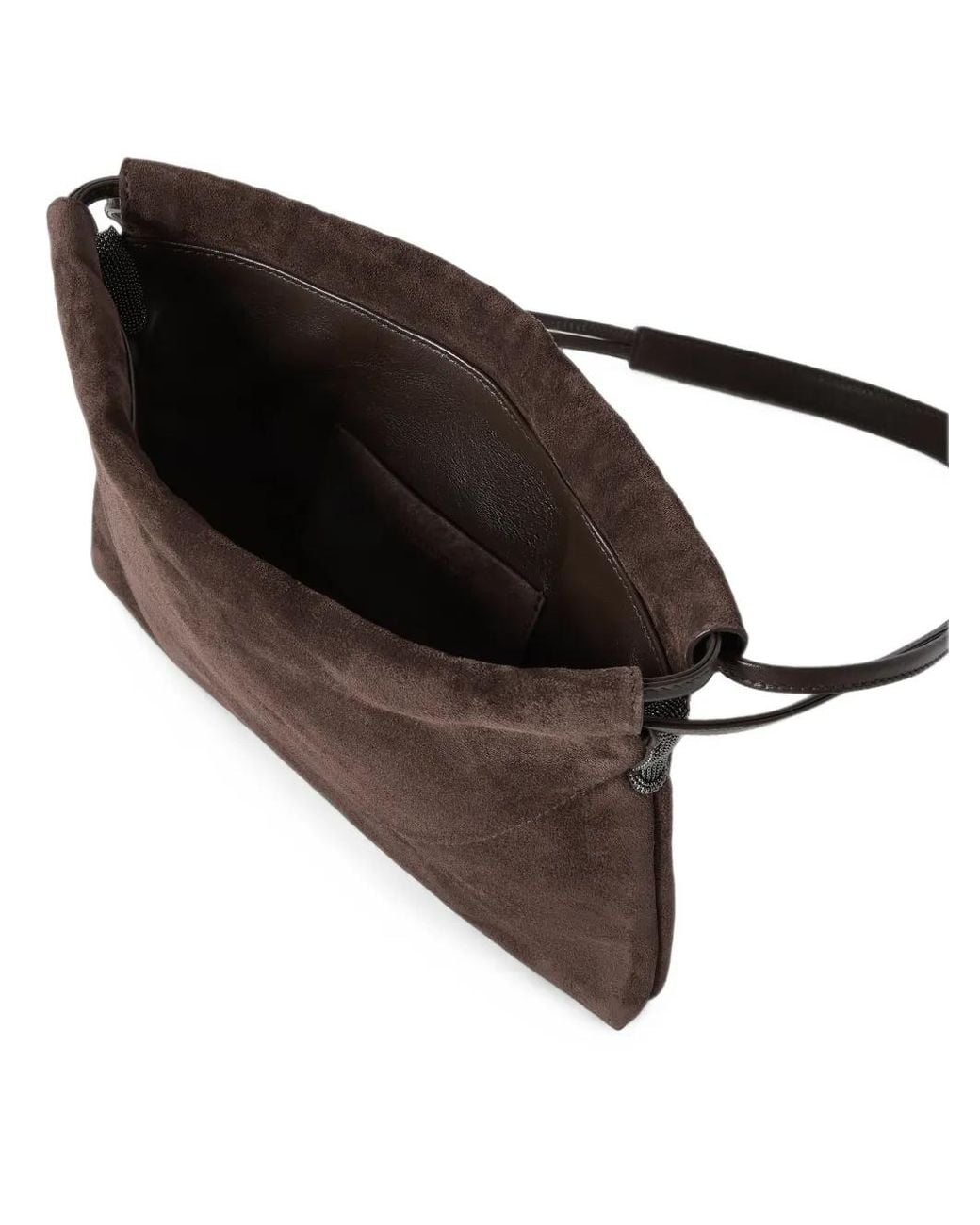 Brunello Cucinelli Brown Bc Duo Suede Pouch Bag With Monili