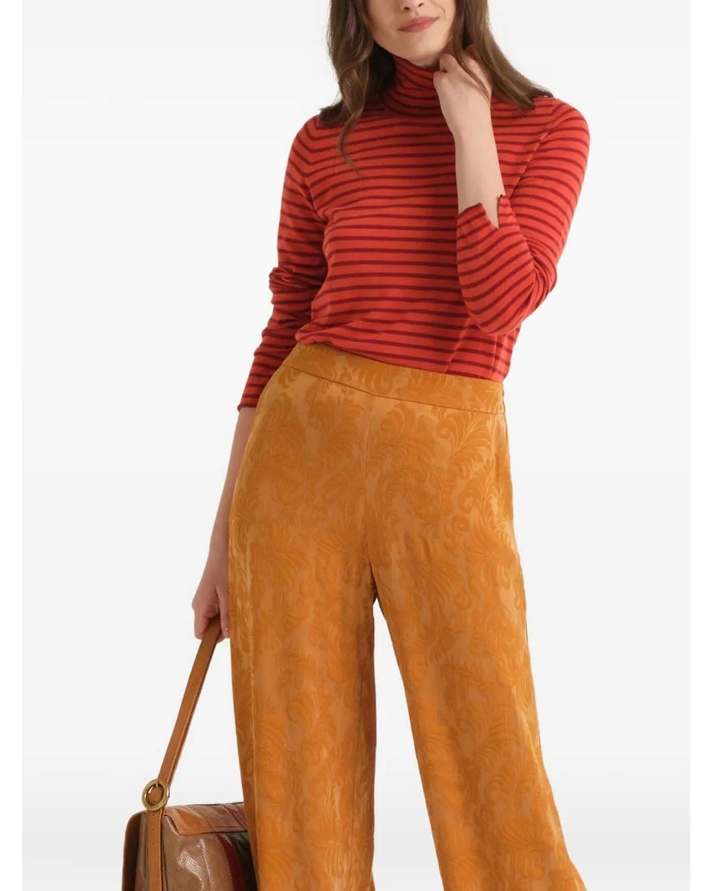 Maliparmi Orange Pull Rayé Soft Touch À Col Roulé