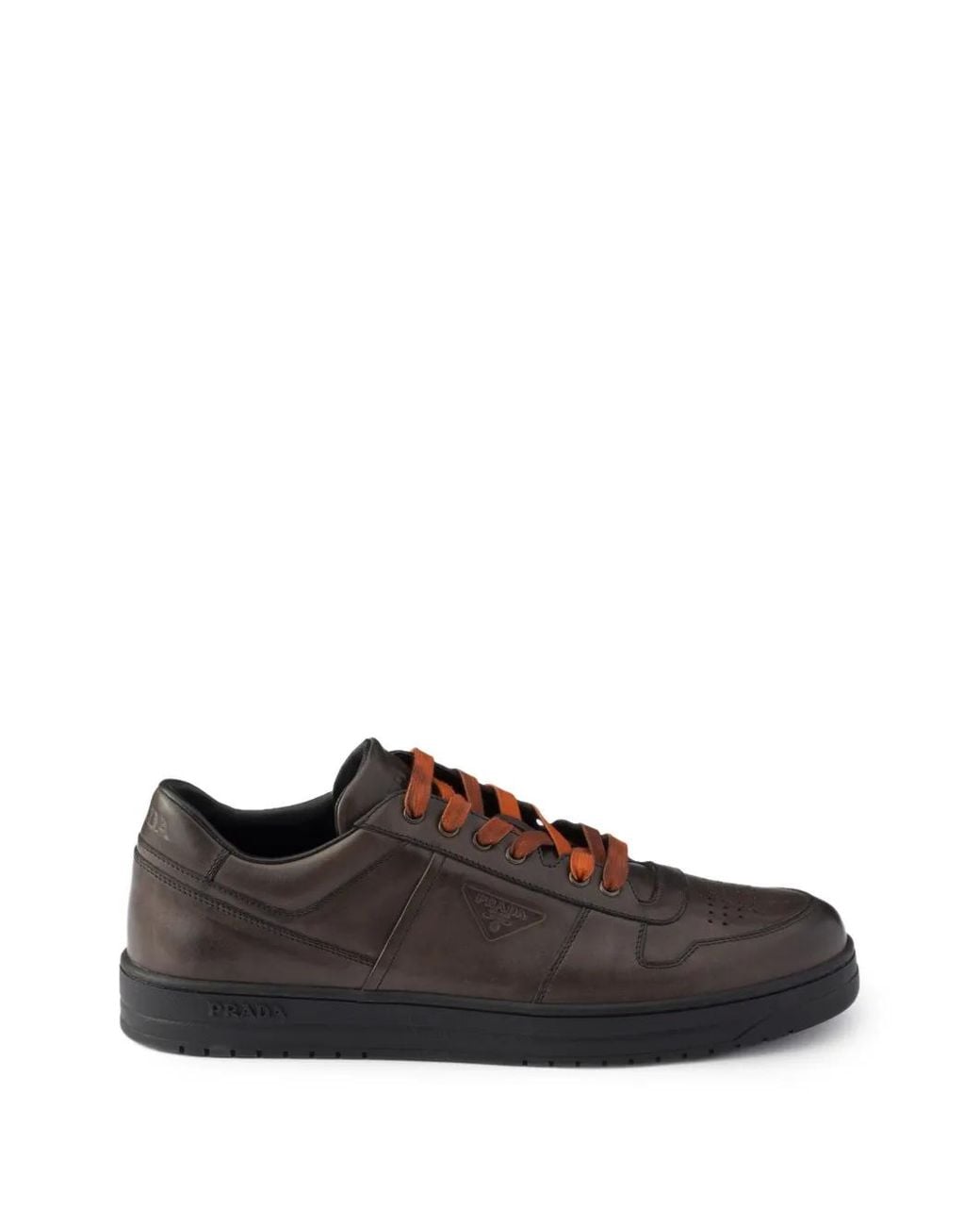 Prada Brown Downtown Aged Leather Sneakers for men