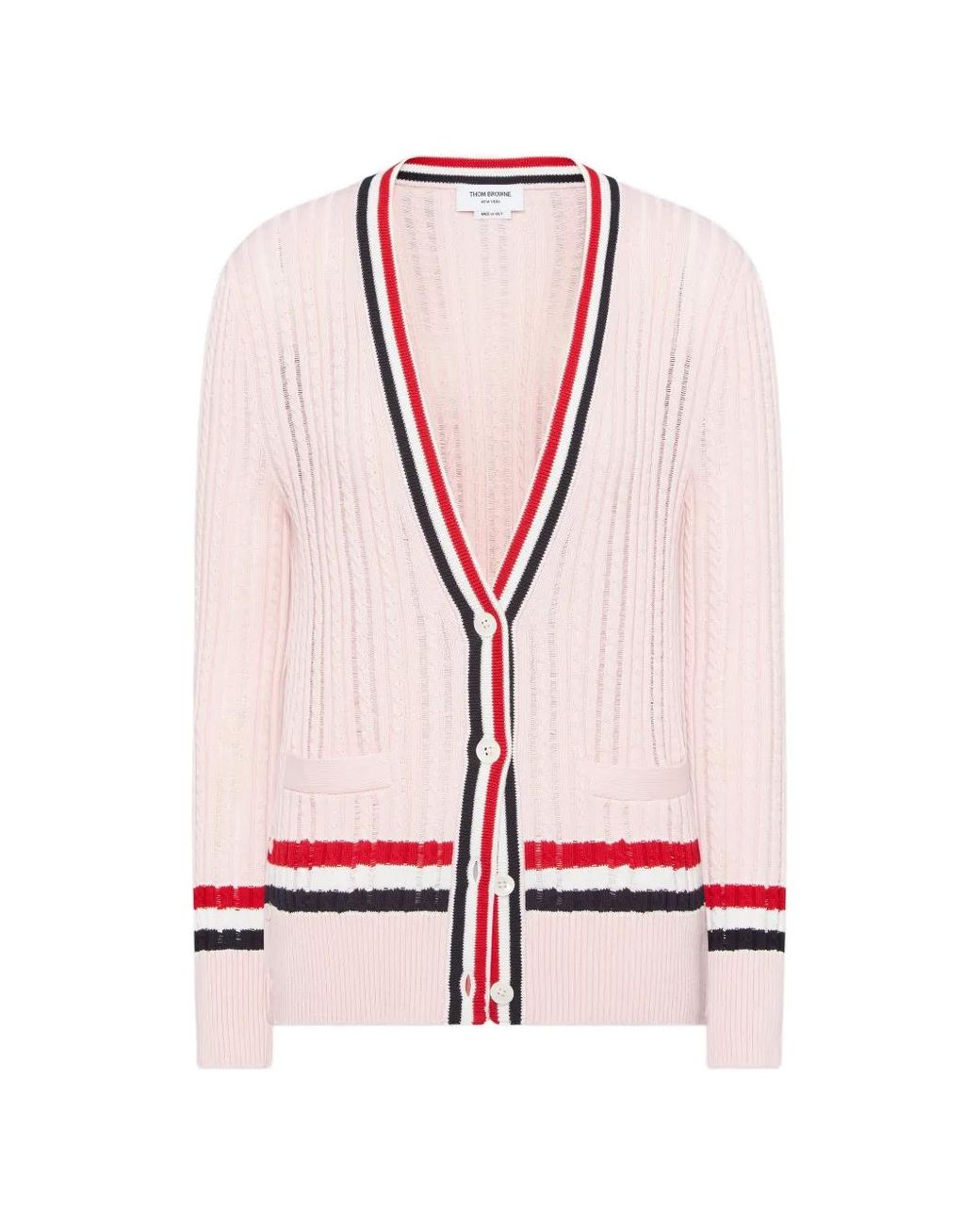 Thom Browne Pink Rwb Stripe Baby Ladder Cable Elongated Cardigan