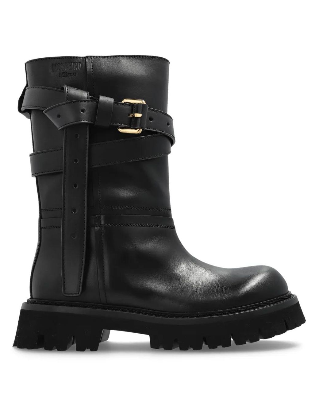 Moschino Black Buckle-Strap Boots