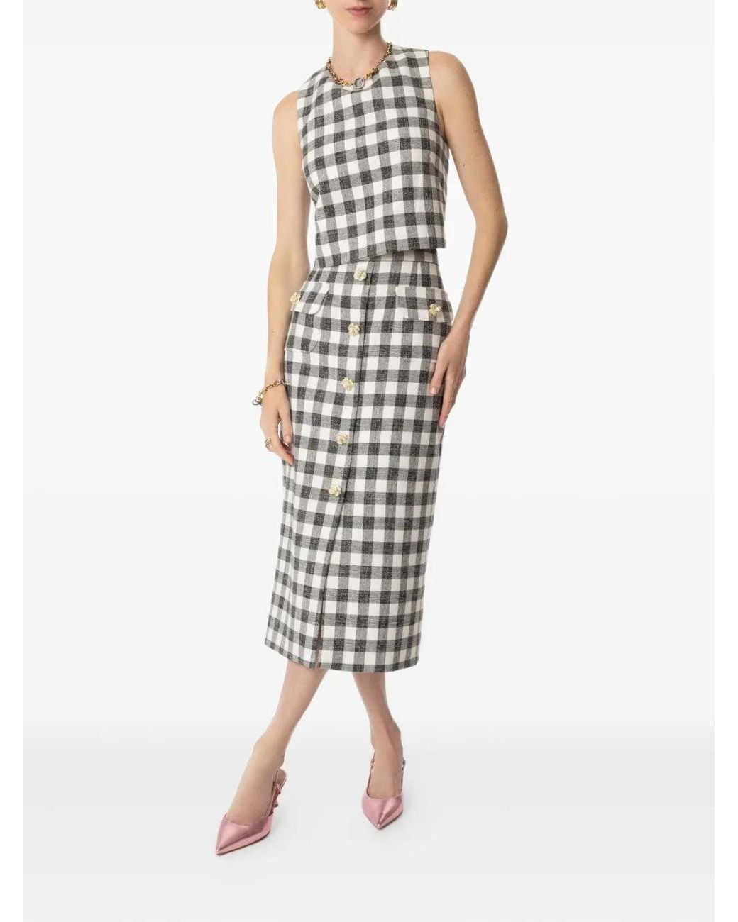 Cara Cara Gray Check-Pattern Sleeveless Top