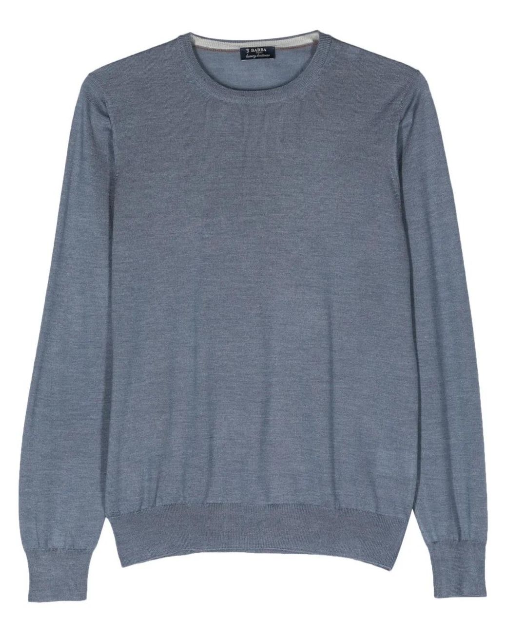 Barba Napoli Blue Crew-Neck Fine-Knit Jumper for men