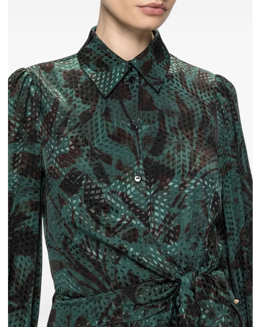 Nissa Green Viscose-Blend Midi Dress