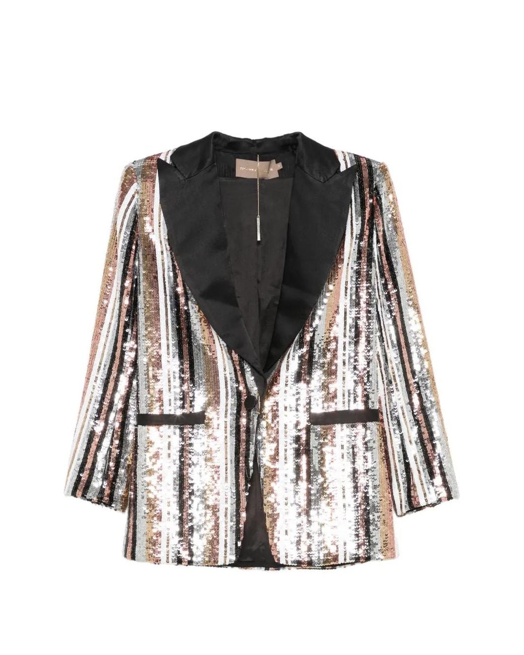 SIMONA CORSELLINI Black Sequin-Embellished Striped Blazer