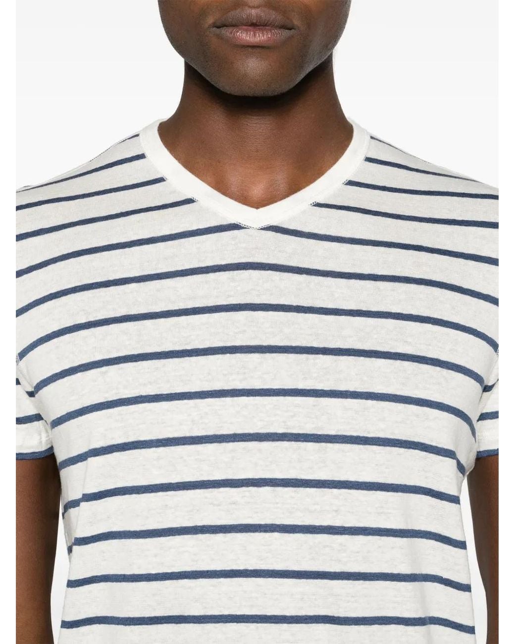 Majestic Filatures Gray Striped V-Neck T-Shirt for men