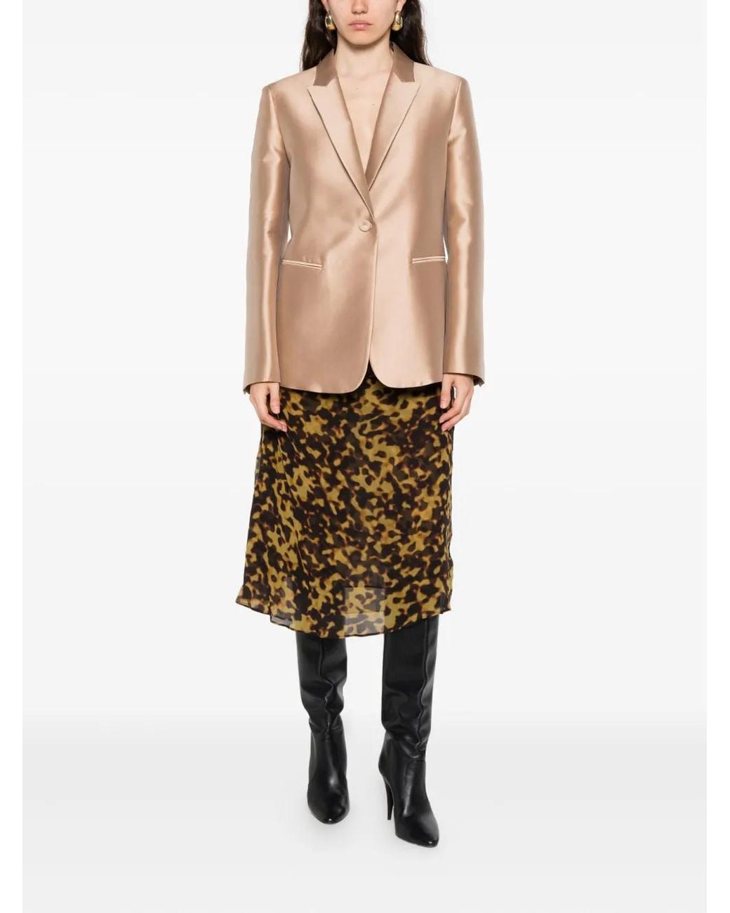 Alberta Ferretti Natural Buttoned Peak-Lapel Jacket