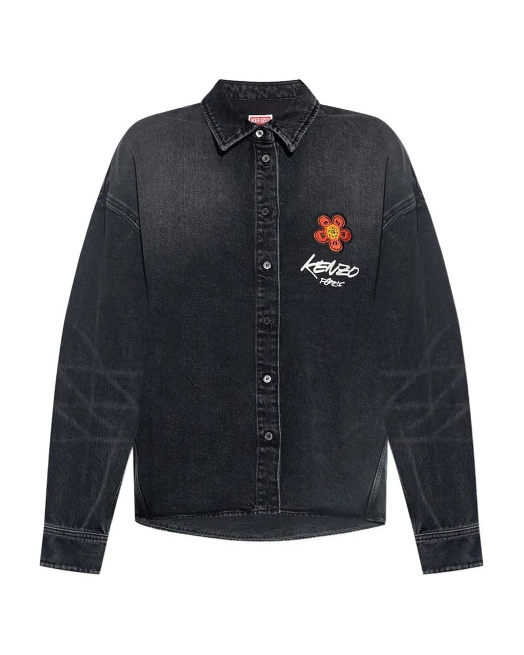 KENZO Blue Flower-Embroidered Denim Shirt