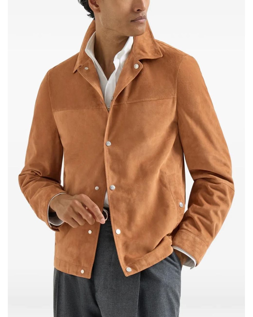 Brunello Cucinelli Brown Suede Outerwear Jacket for men