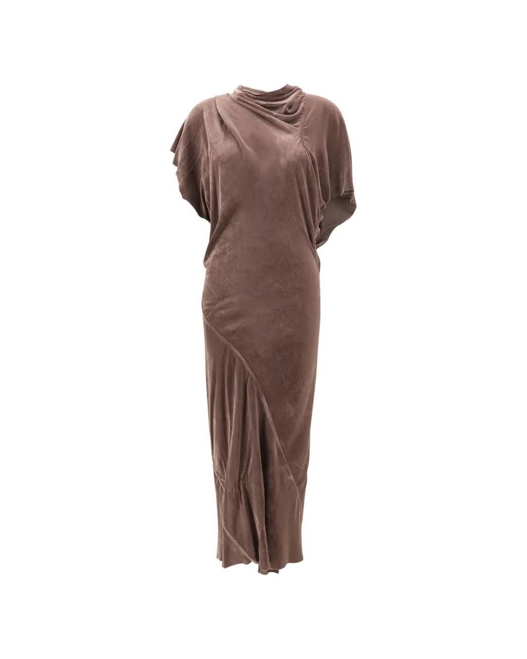 Rick Owens Brown Draped Asymmetric-Hem Dress