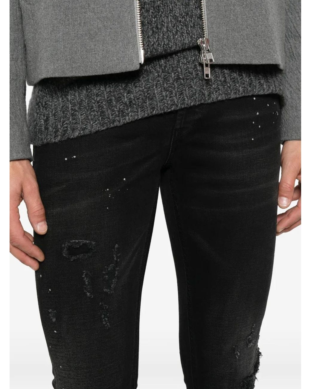Dondup Black Distressed Paint-Splatter Jeans for men