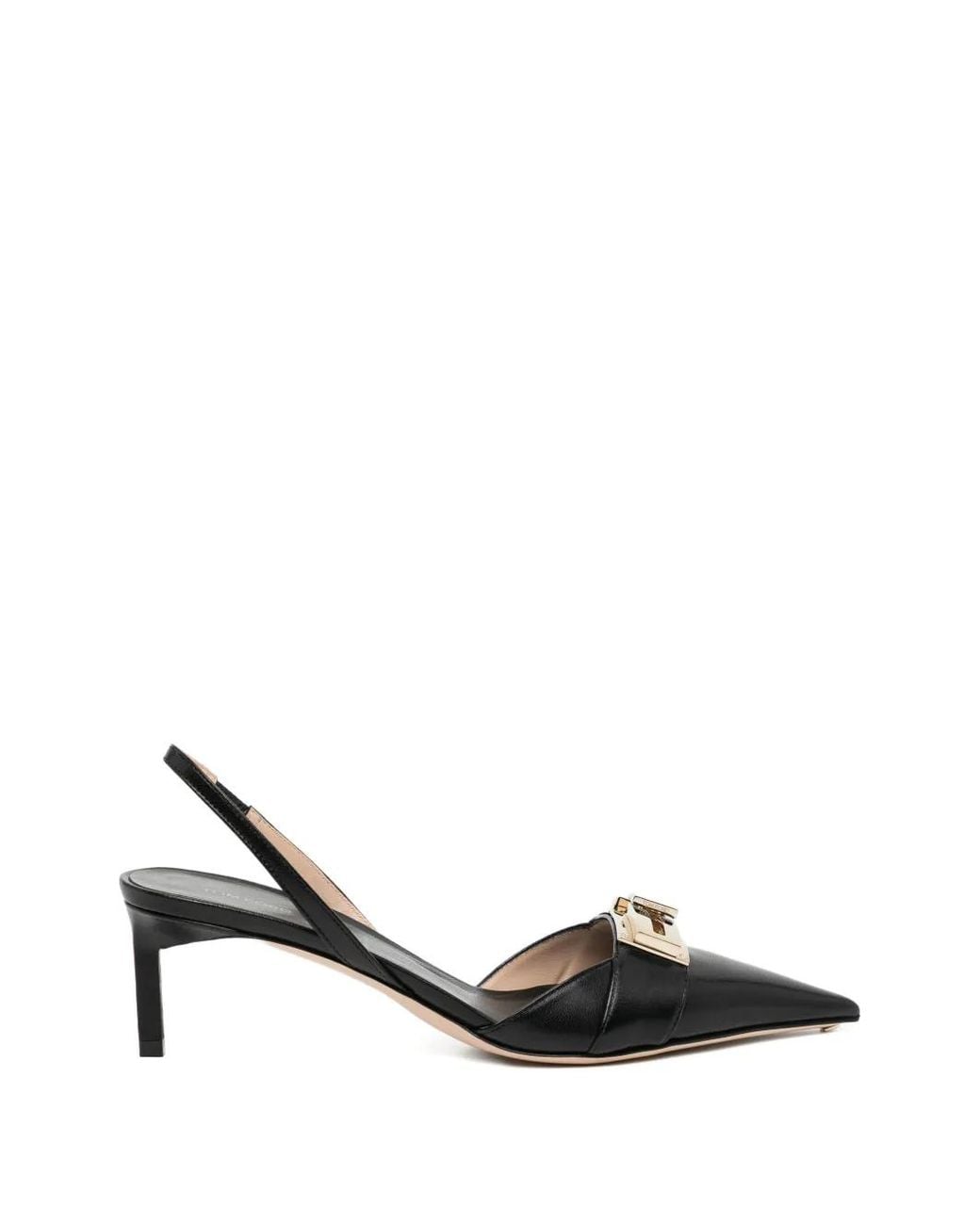 Tom Ford Black Shiny Leather T Latch Slingbacks