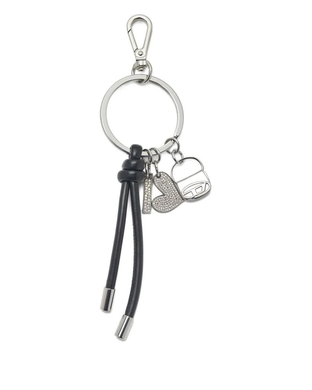 DIESEL White Heart Charms Keyring