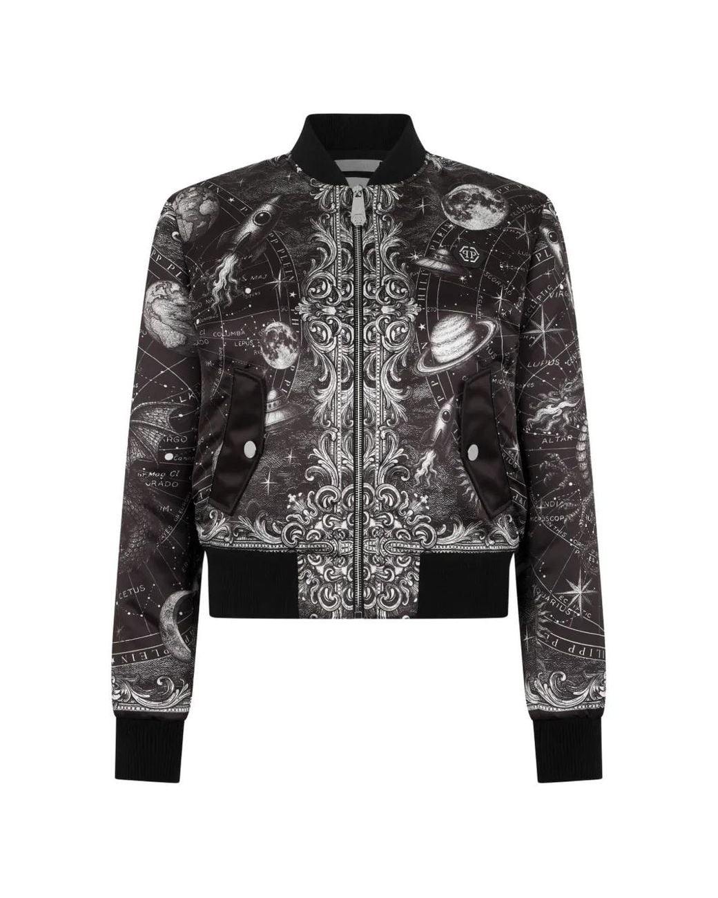 Philipp Plein Black Regular-Fit Satin Bomber Zodiac