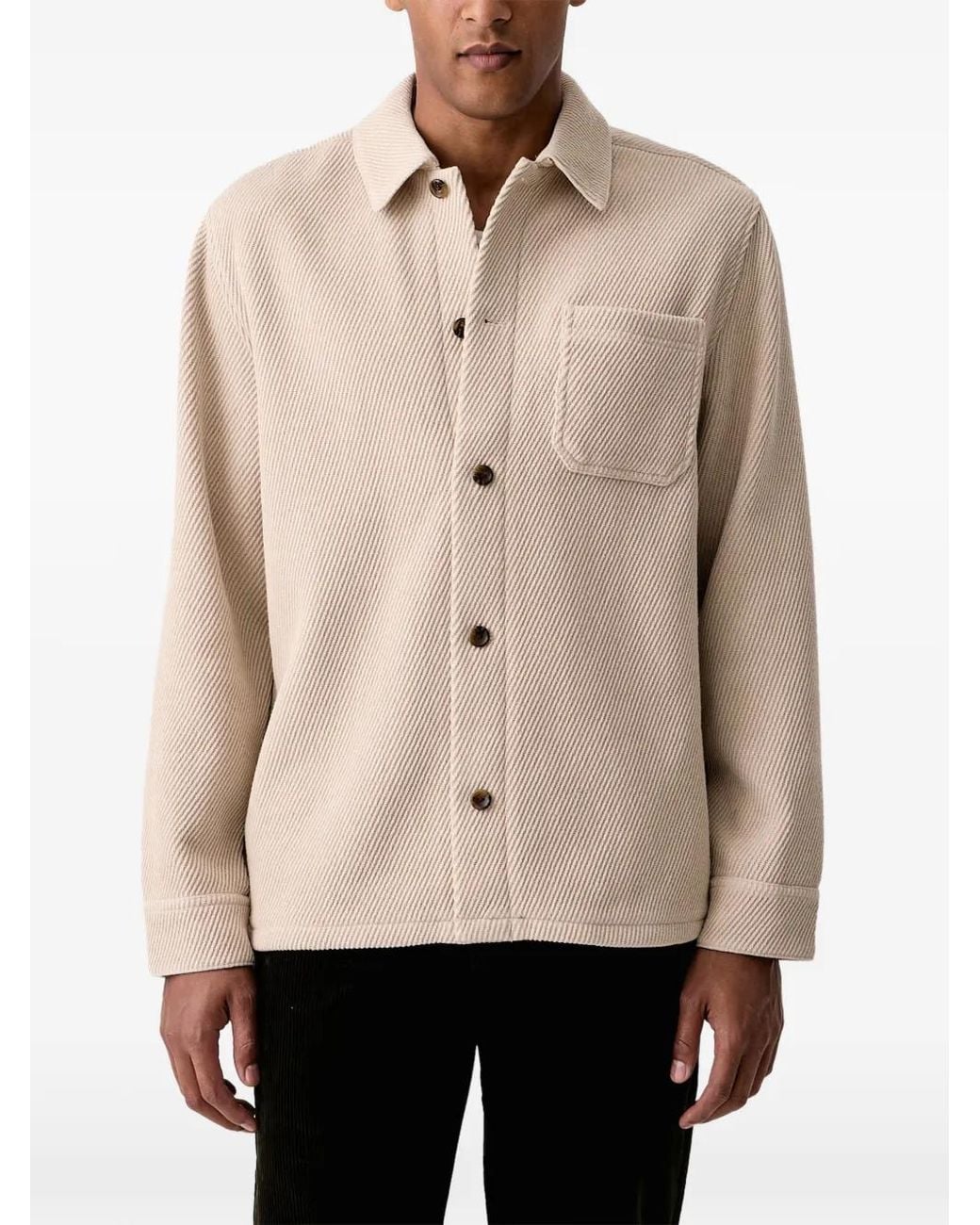 Les Deux Natural Diagonal-Stripe Chest-Pocket Overshirt for men