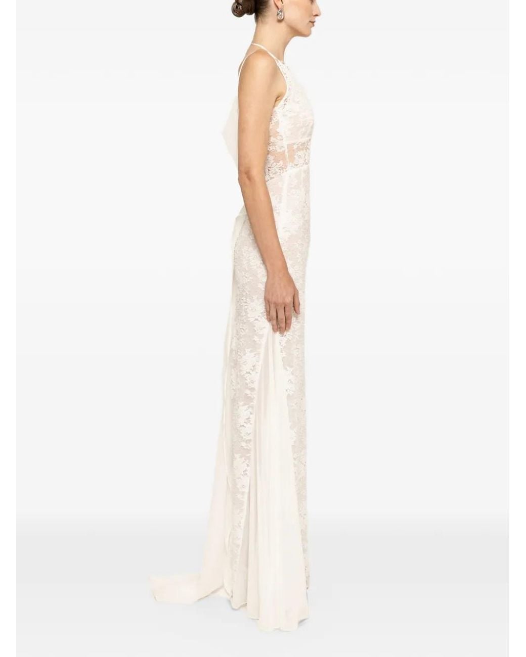 Nissa White Beaded Lace Maxi Dress