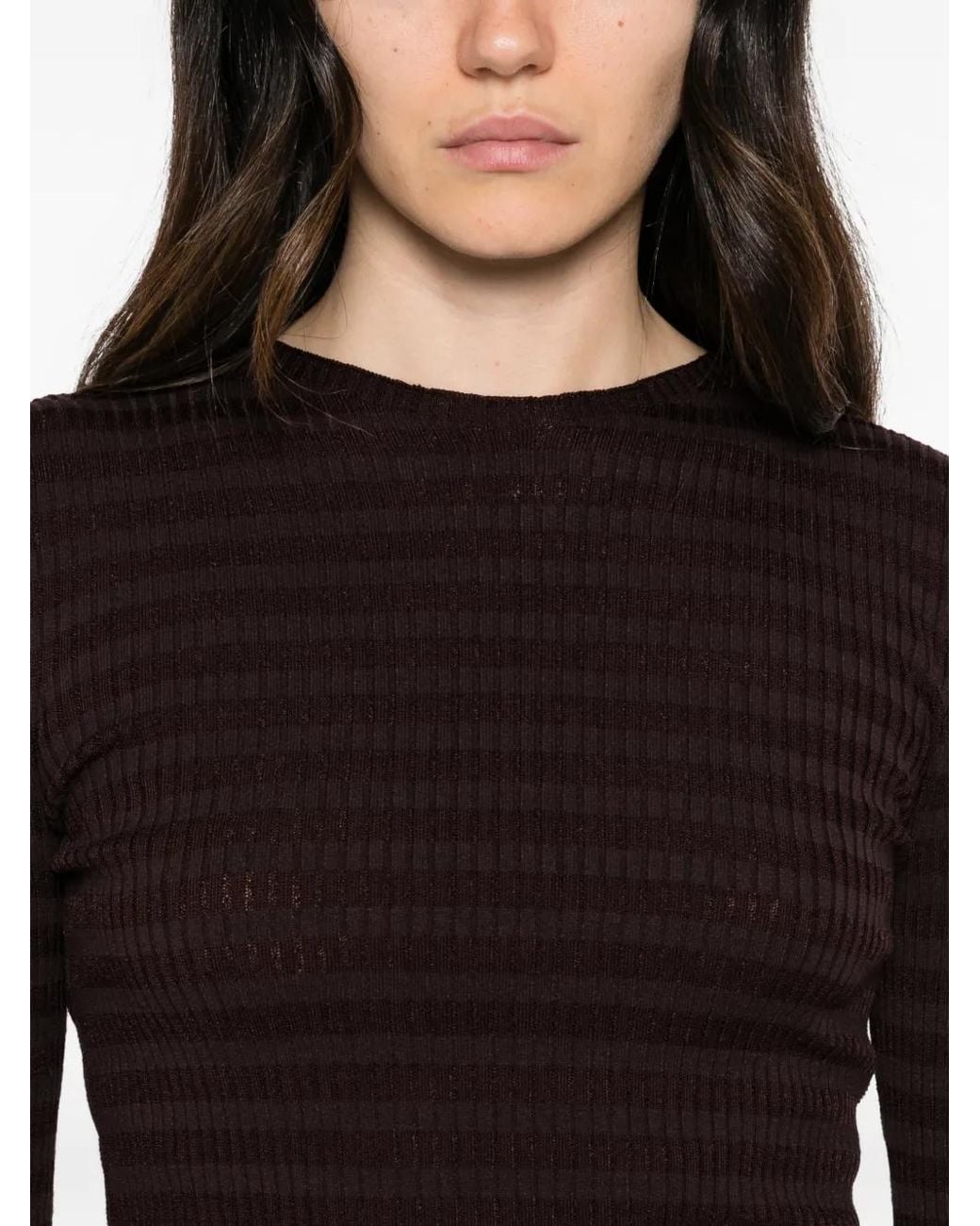 Twinset Brown Striped Ribbed Sweater