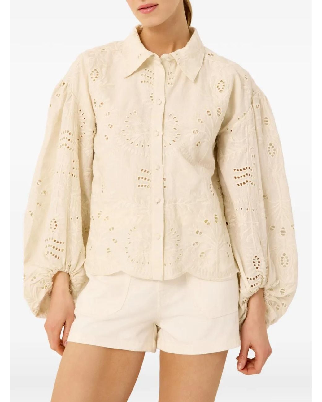 Marie Oliver White Ivana Broderie-Anglaise Puff-Sleeve Shirt
