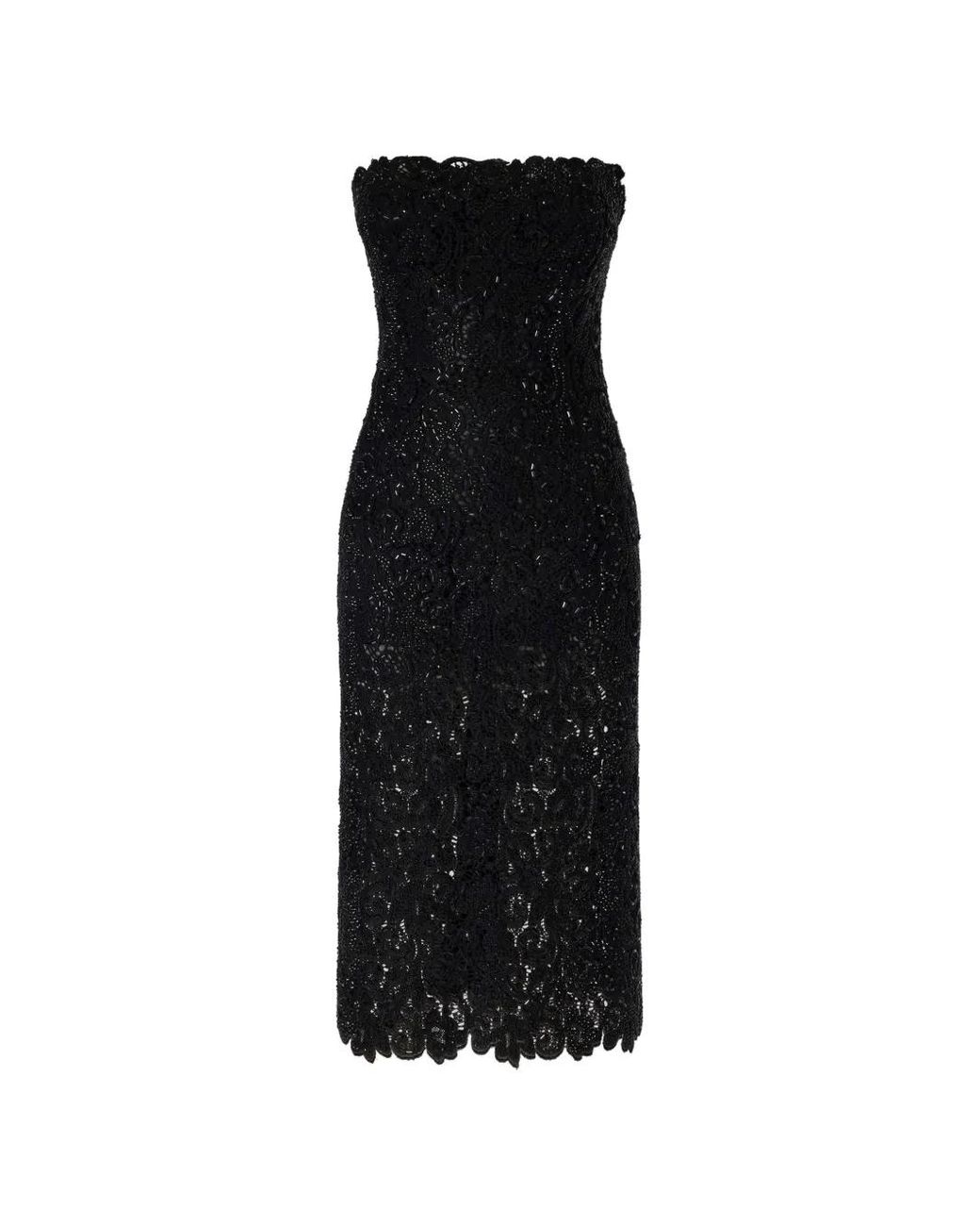 Ermanno Scervino Black Crystal-Embellished Lace-Knit Midi Dress
