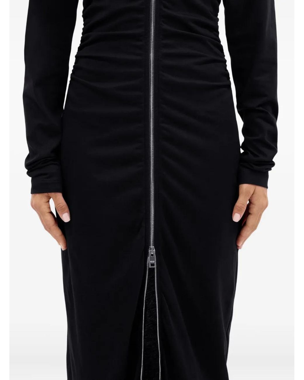 MSGM Black Zip-Front Gathered Maxi Dress