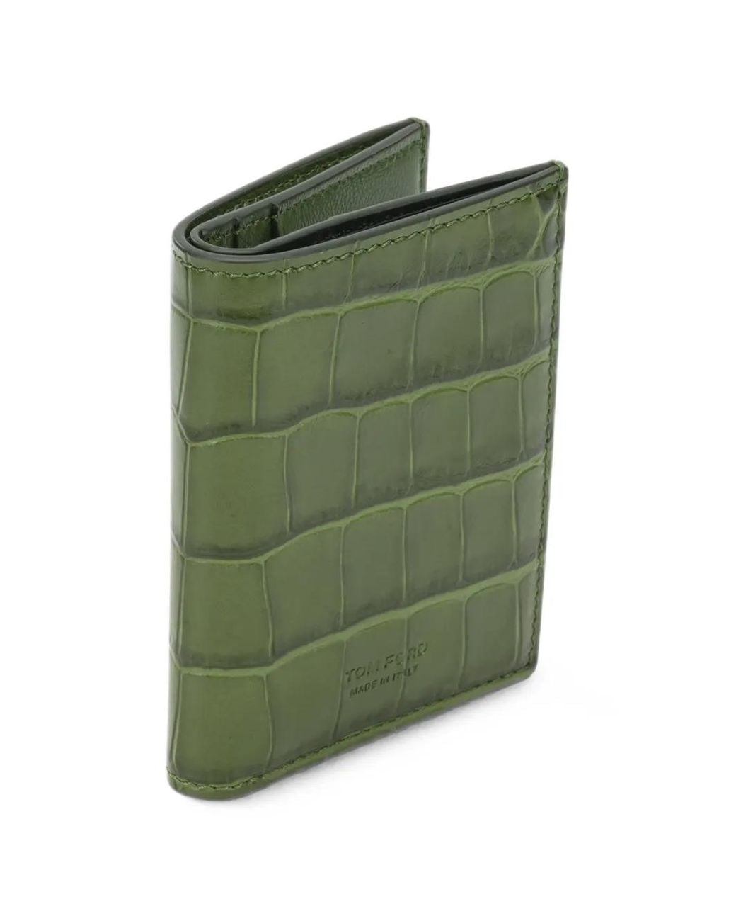 Tom Ford Green Crocodile-Effect Leather Wallet for men