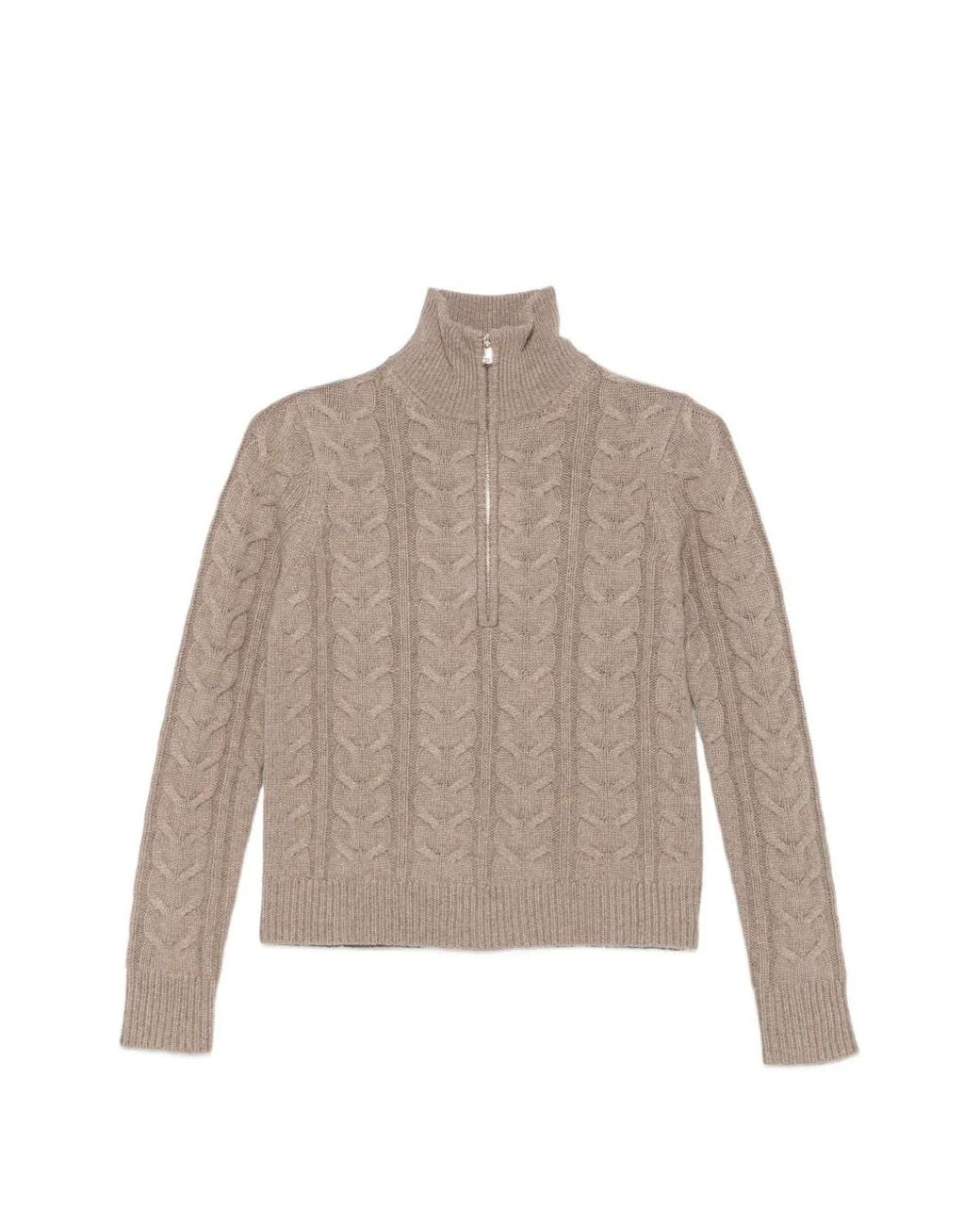 Max Mara Natural Cable-Knit Quarter-Zip Sweater