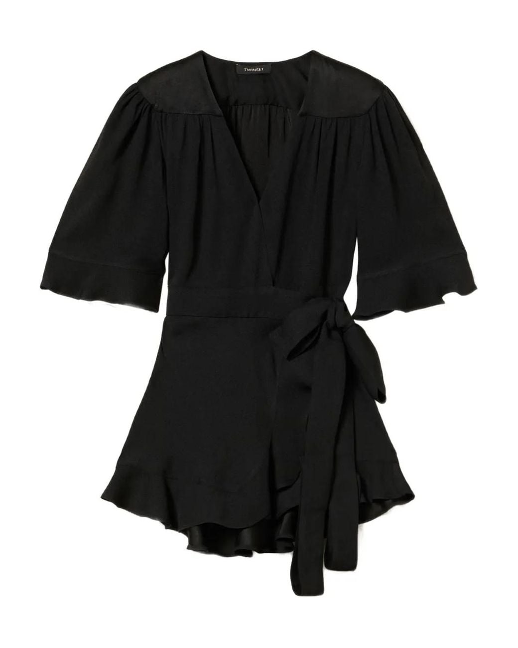 Twinset Black Ruffle-Detail Wrap Top
