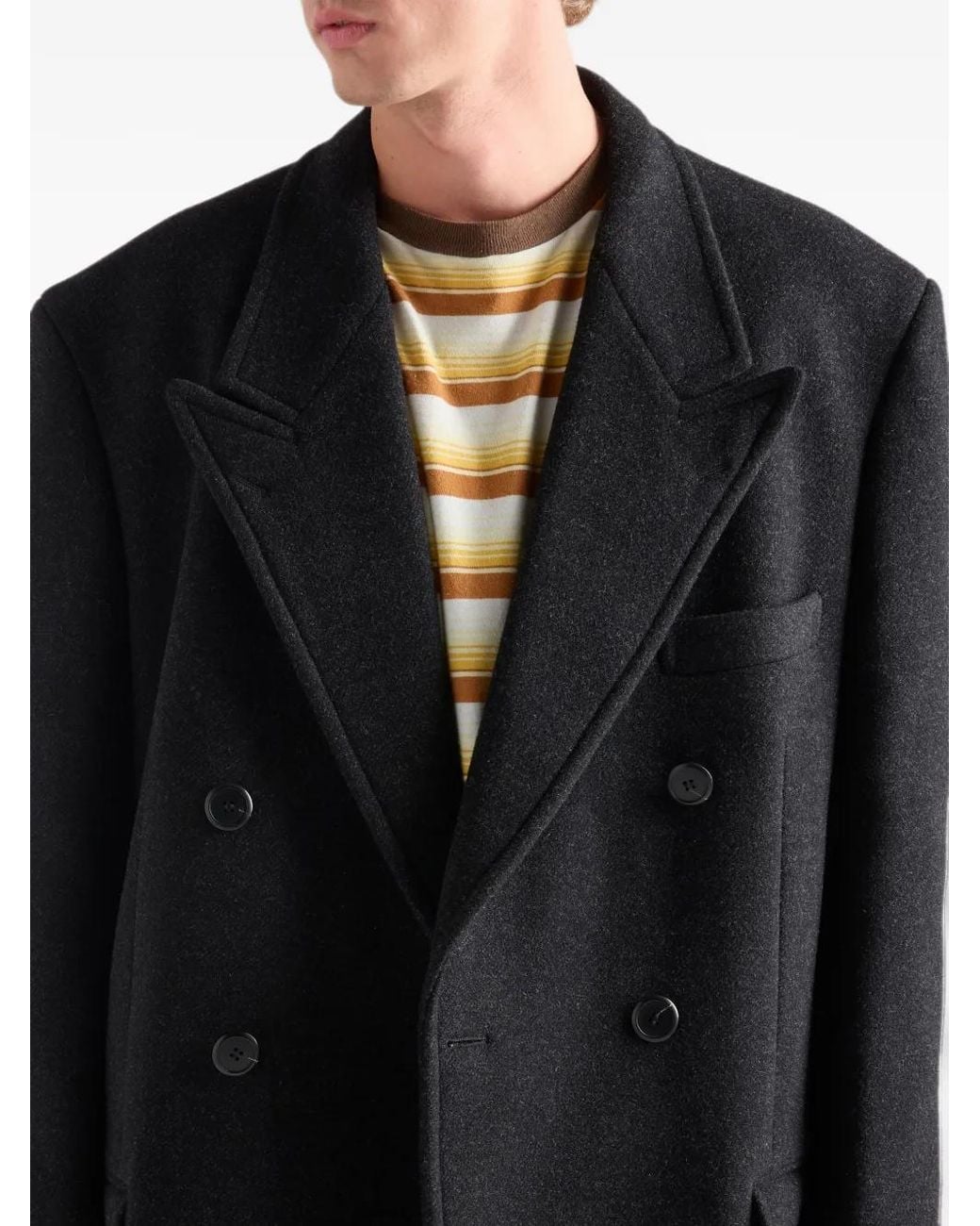 Prada Black Double-Breasted Wool Coat for men